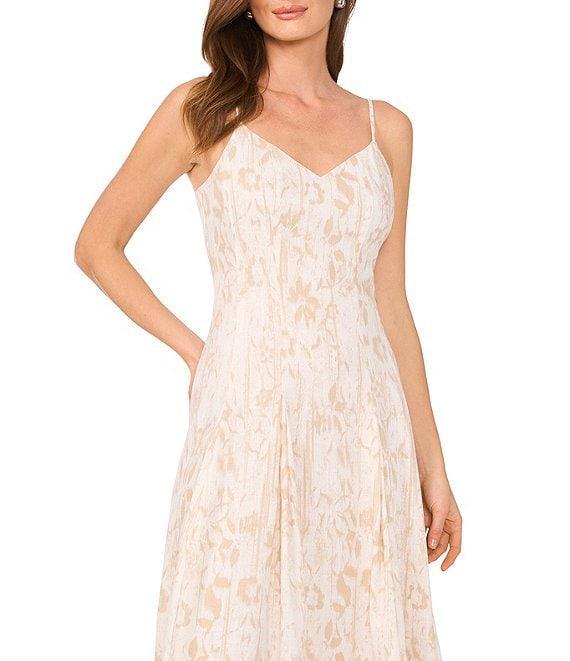 Vince Camuto Printed V-Neck Sleeveless A Line Midi Dress Product Image