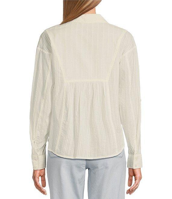 Westbound Petite Size Roll Tab 3/4 Sleeve Point Collar Henley Top Product Image