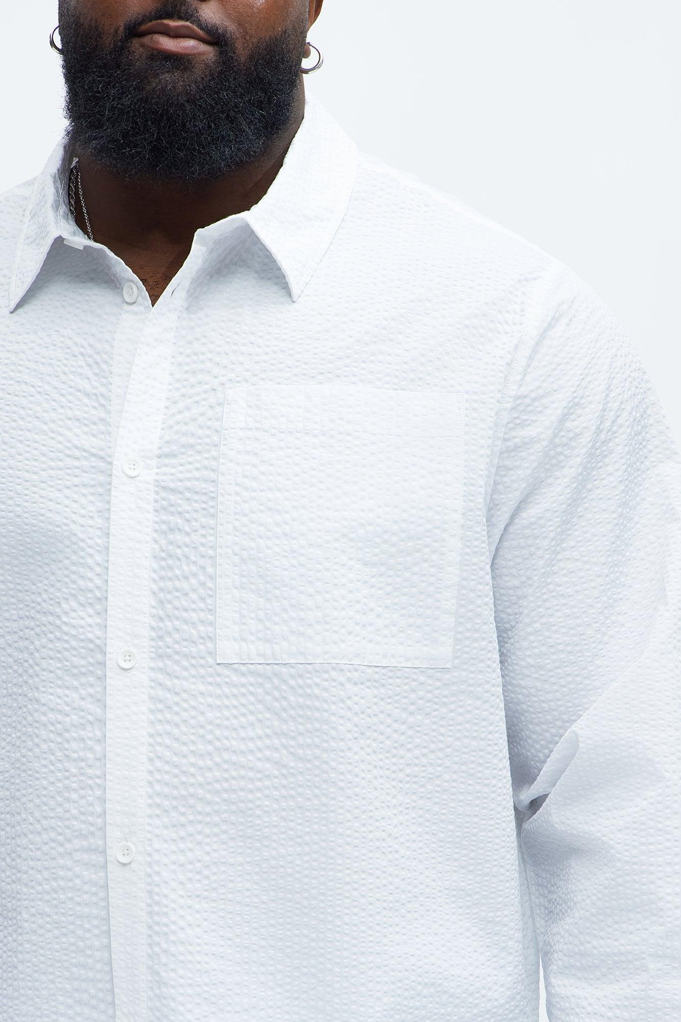 Seersucker Long Sleeve Button Up Shirt - White Product Image