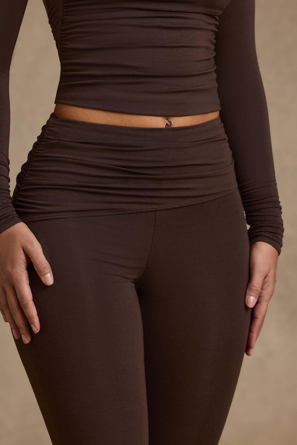 Modal Ruched Mid-Rise Leggings in Chocolate Brown Product Image
