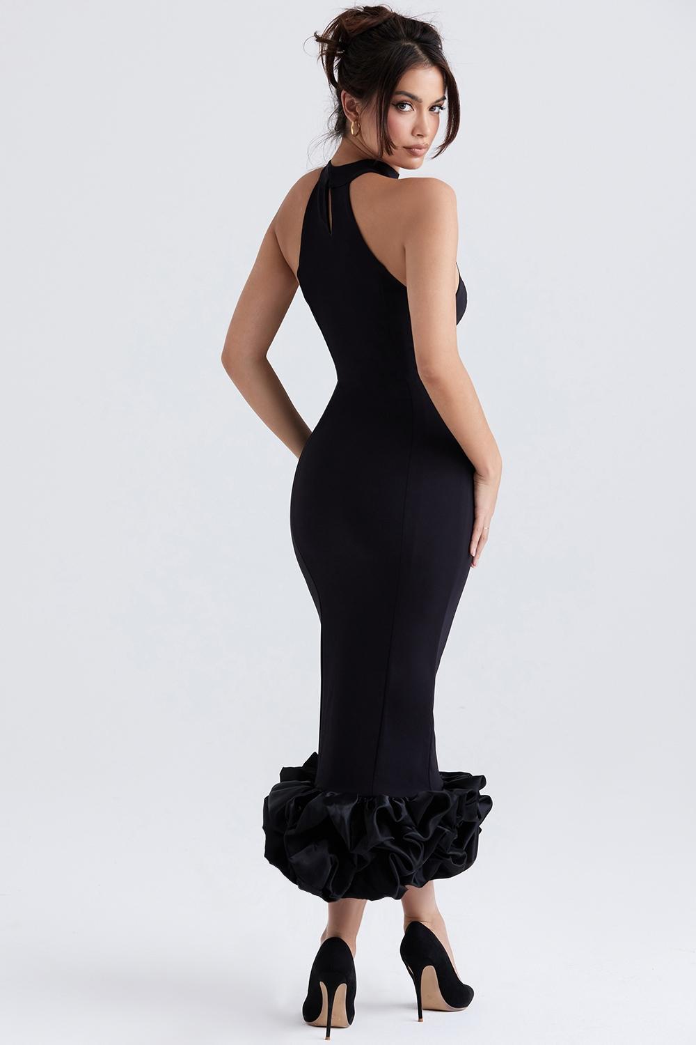 Juniper Black Peplum Midi Dress Product Image