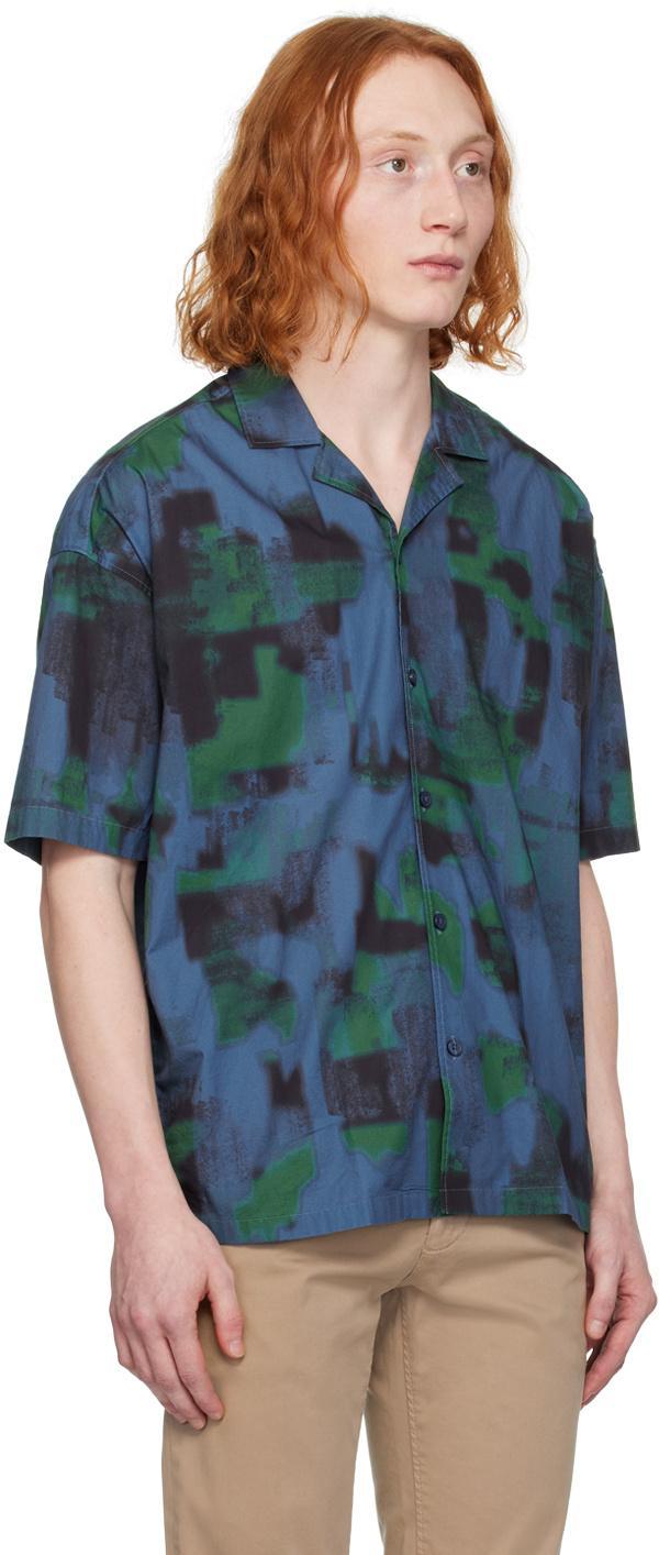 HUGO BOSS Graphic-print Short-sleeve Shirt In Blue Product Image