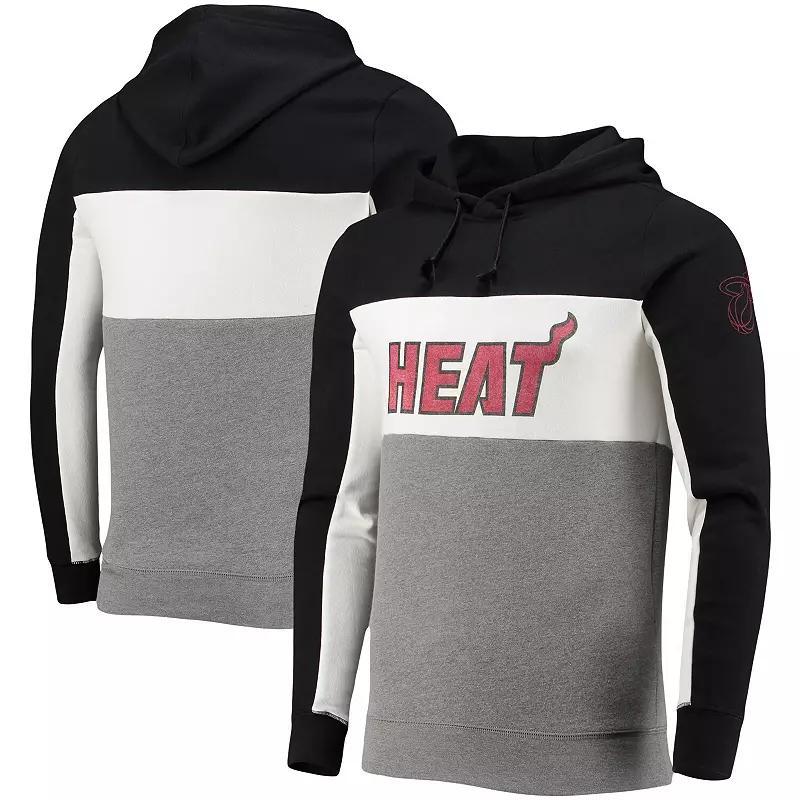 Men's Junk Food Black/White Miami Heat Wordmark Colorblock Fleece Pullover Hoodie, Size: Small Product Image