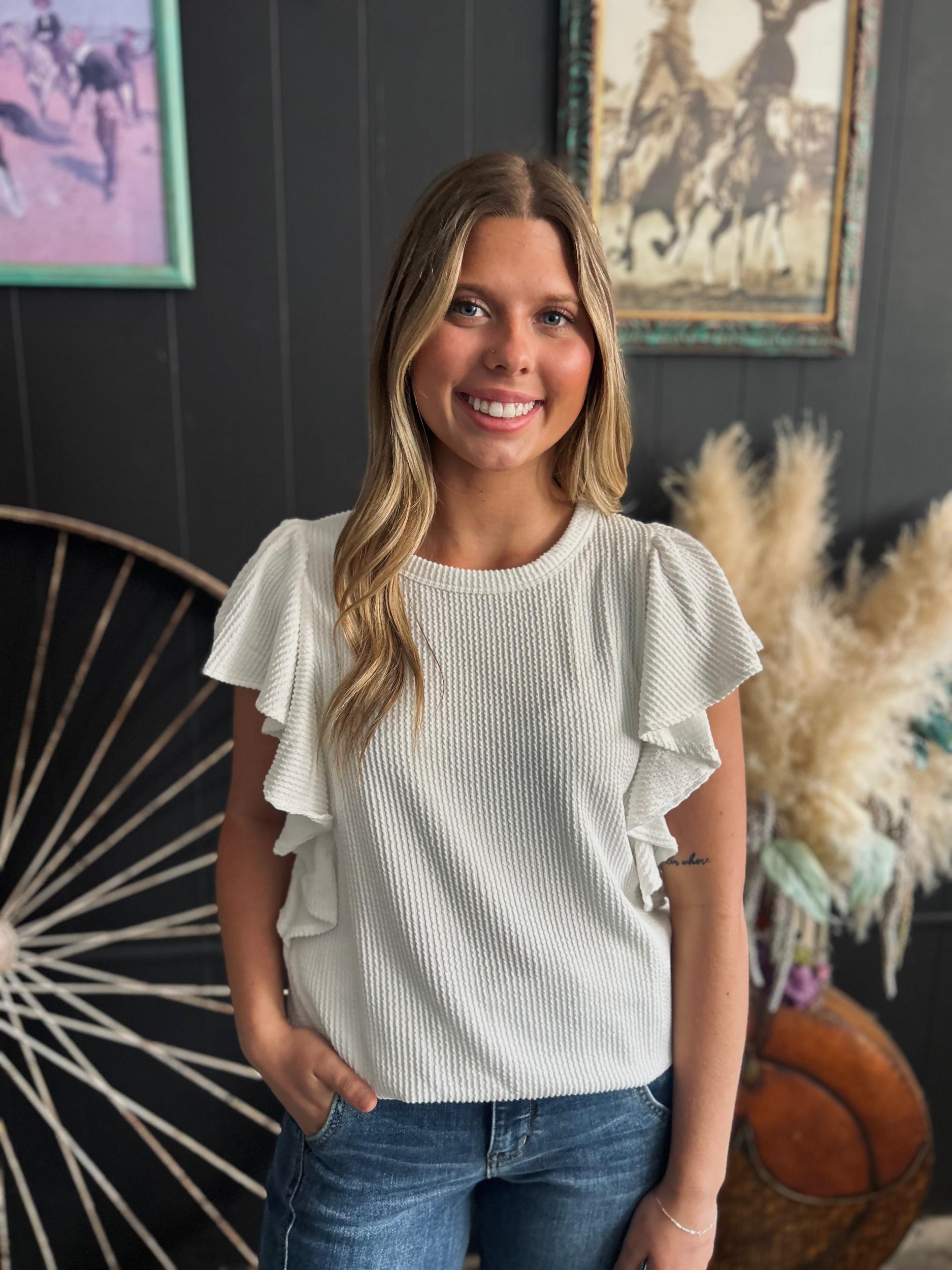 Ruffled Sleeve Solid Top-6 Colors* Product Image