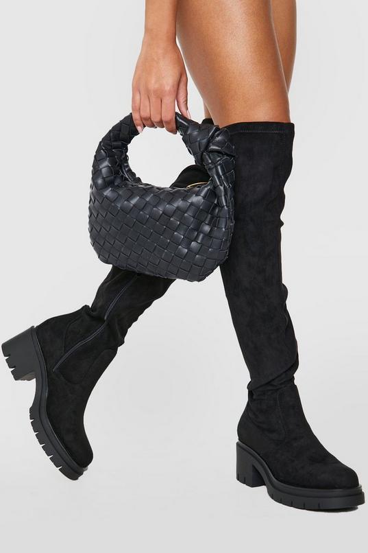 Wide Fit Faux Suede Cleated Over The Knee Boots Product Image