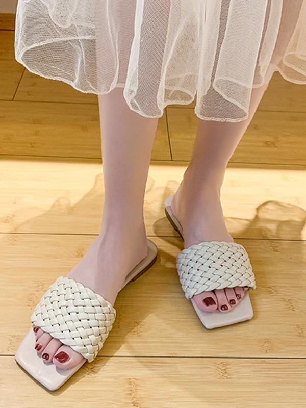 Open Toe Solid Color Split-Joint Square-Toe Slippers Product Image