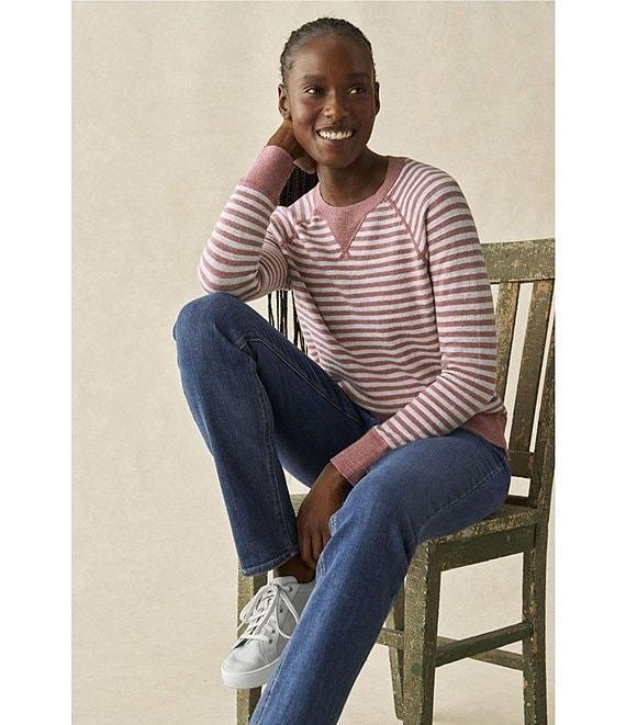 L.L.Bean Organic Cotton Slub Knit Stripe Print Crew Neck Long Sleeve Sweater Product Image