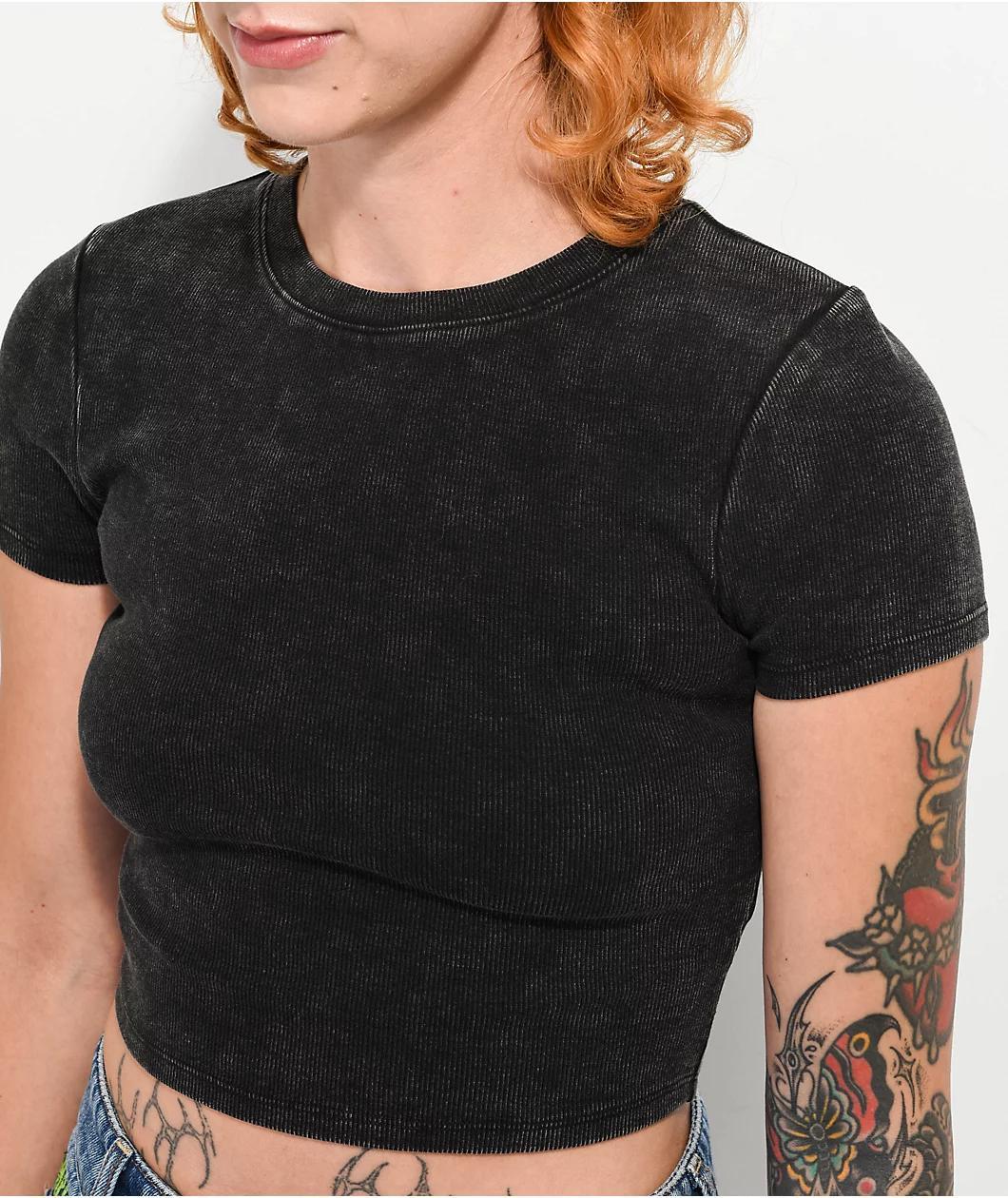 Ninth Hall Fundamentals Shawnie Black Wash Fitted Crop T-Shirt Product Image