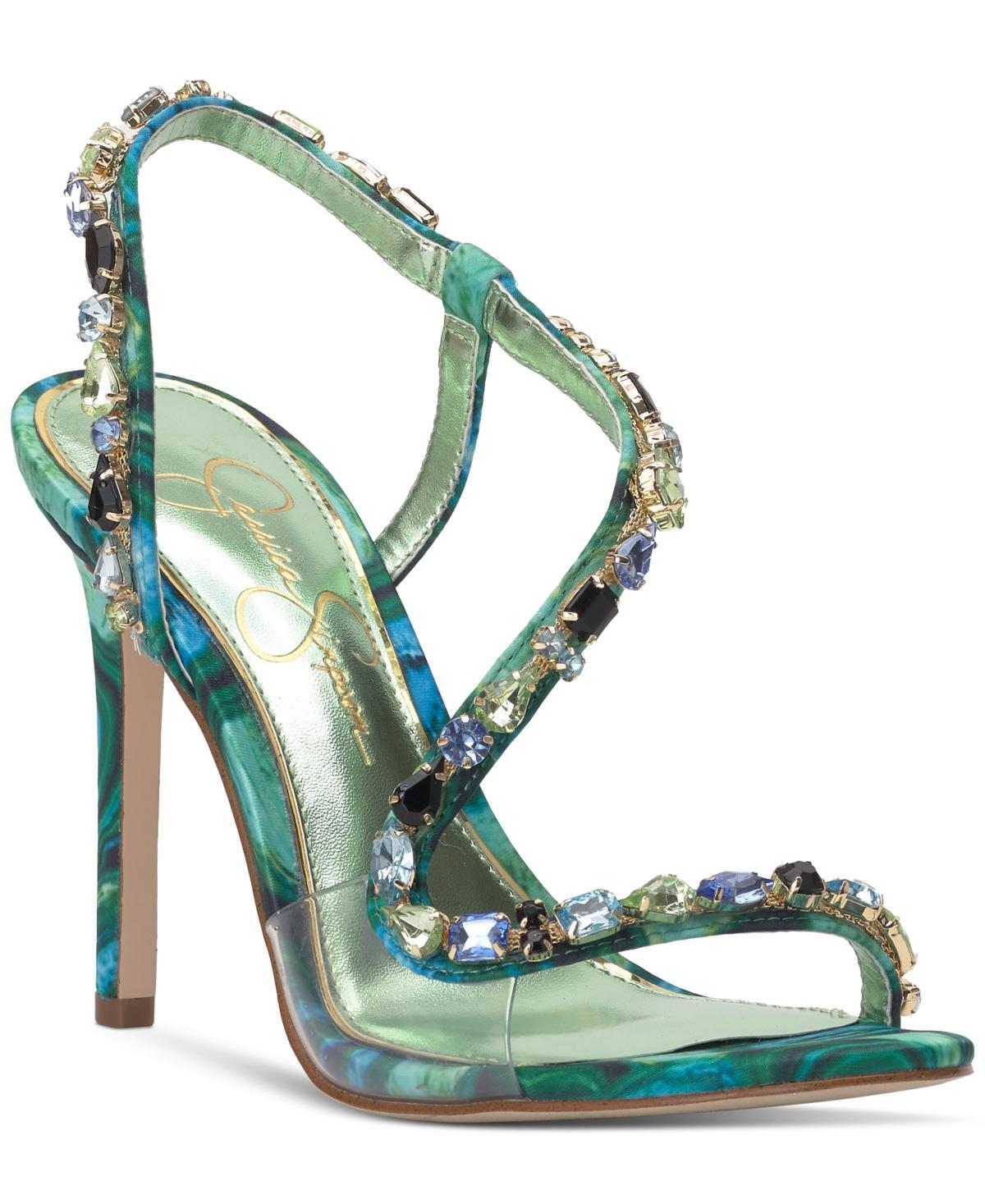 Jessica Simpson Jaycin Rhinestone Asymmetrical Metallic Dress Sandals Product Image