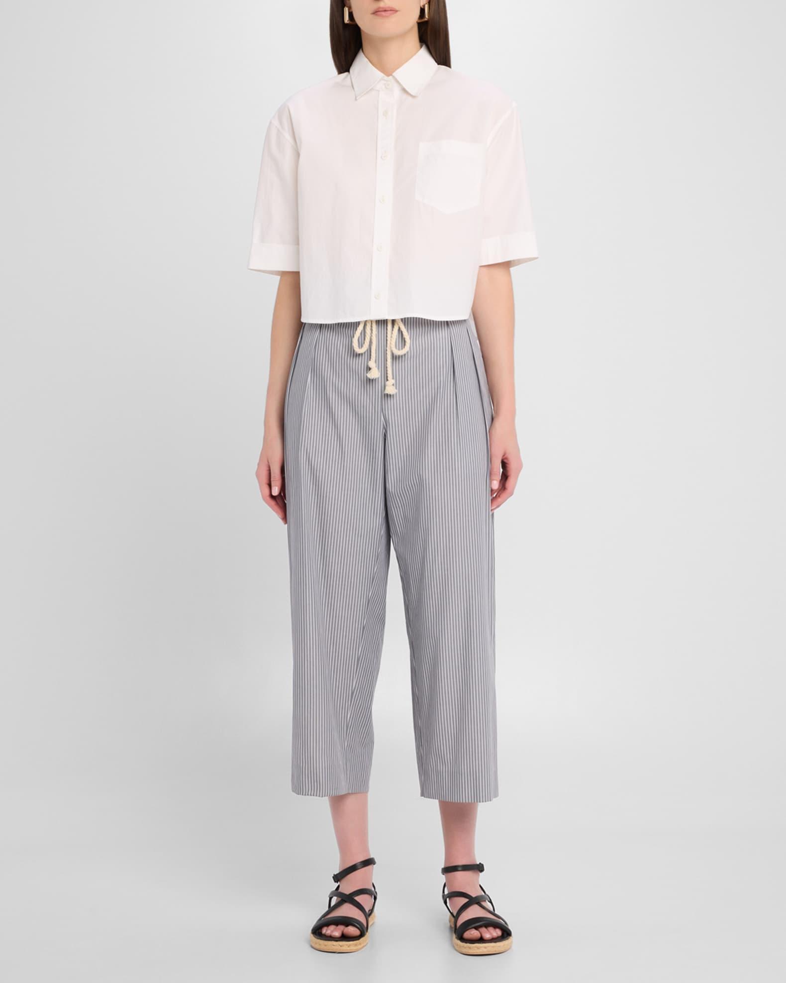 Cropped Oversized Button-Front Shirt  Product Image