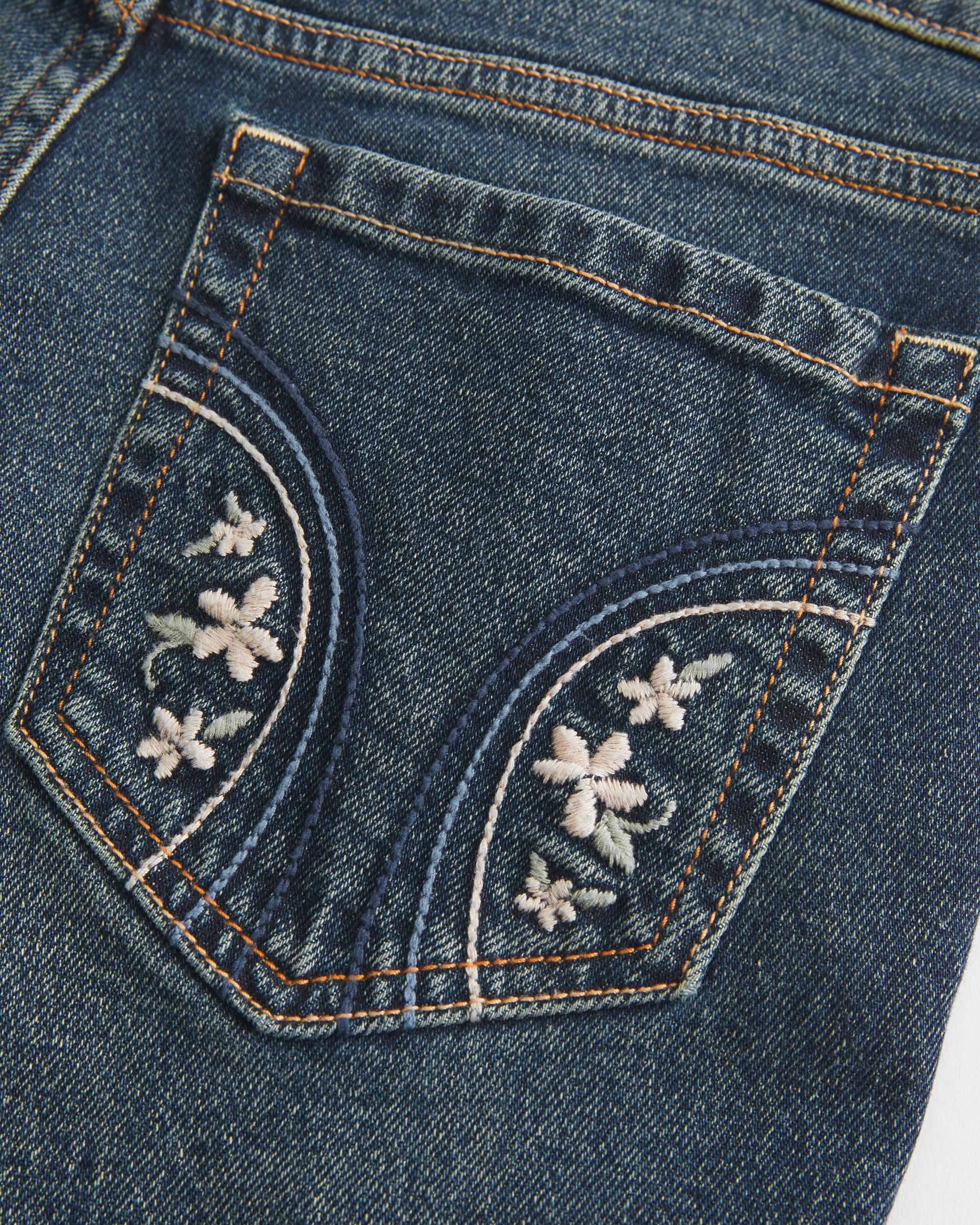 Low-Rise Dark Wash Embroidered Boot Jeans Product Image