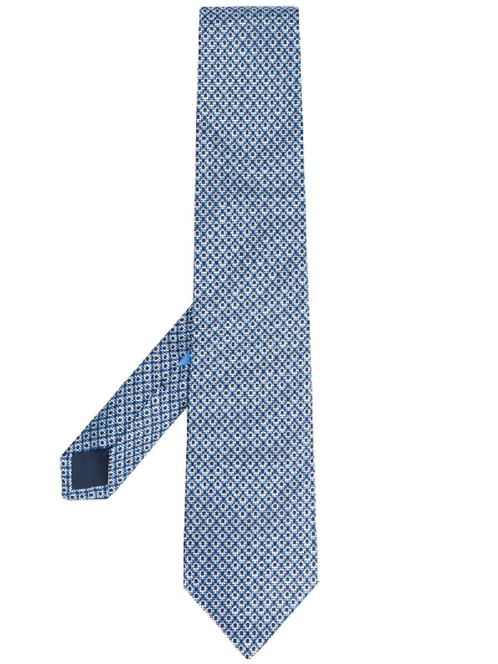 FERRAGAMO Monogram Print Tie In Blue Product Image