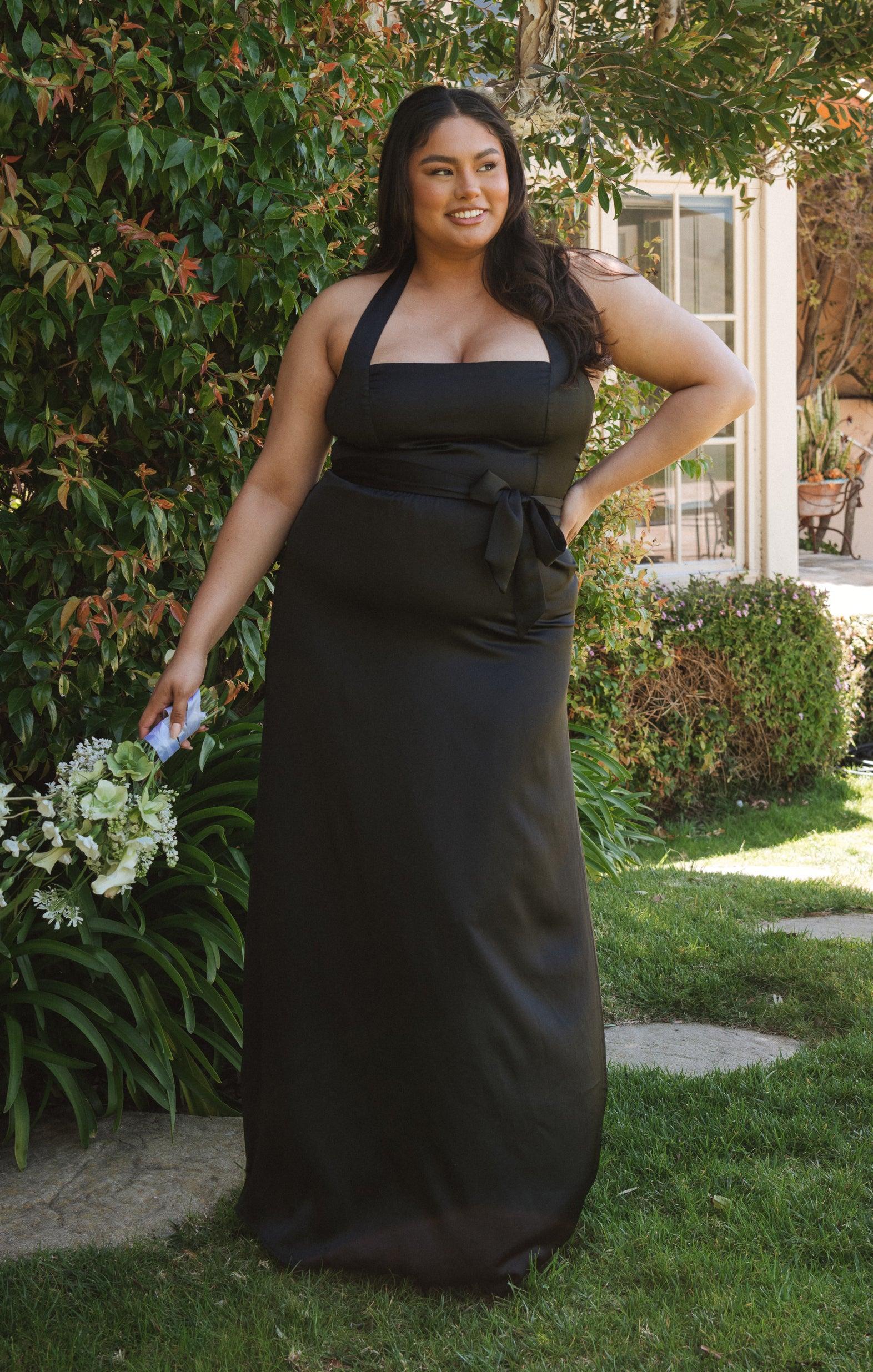 Hazel Halter Maxi Dress ~ Black Luxe Satin Product Image