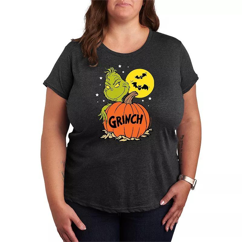 Plus Size Dr. Seuss Grinch Halloween Pumpkin Graphic Tee, Womens Blue Product Image