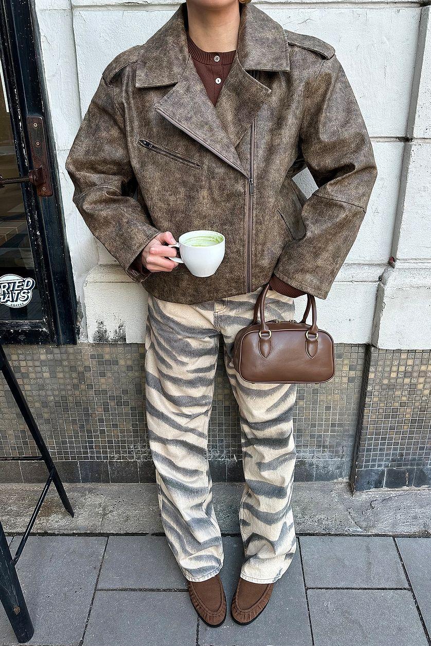 Washed Out Pu Biker Jacket Product Image