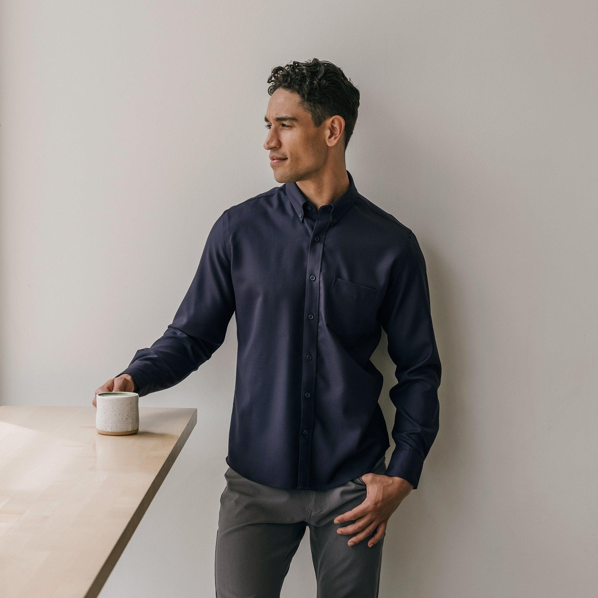 Merino Wool Button-Down Shirt | Navy Twill Product Image