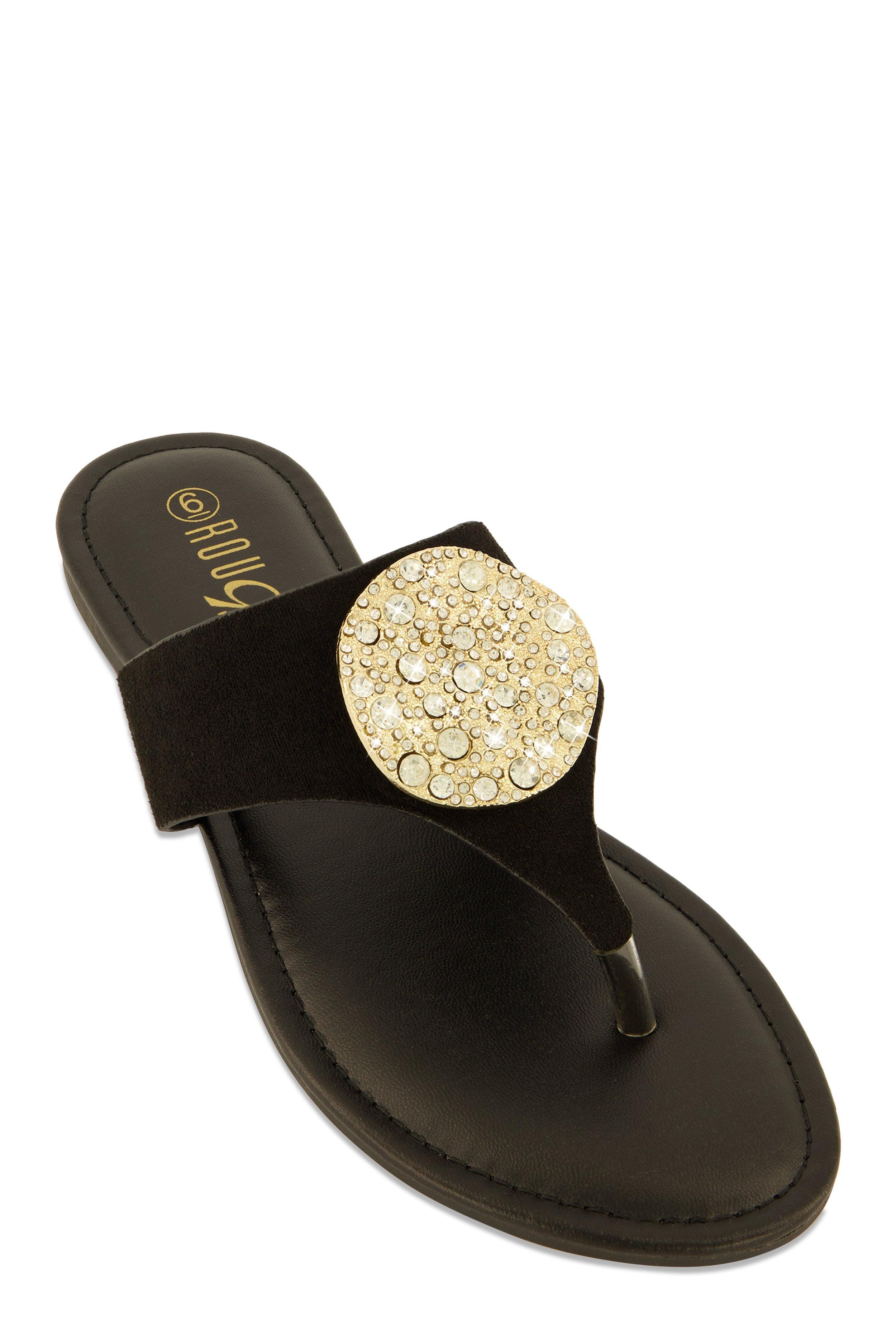 Womens Rhinestone Metallic Pendant Thong Slide Sandals Product Image