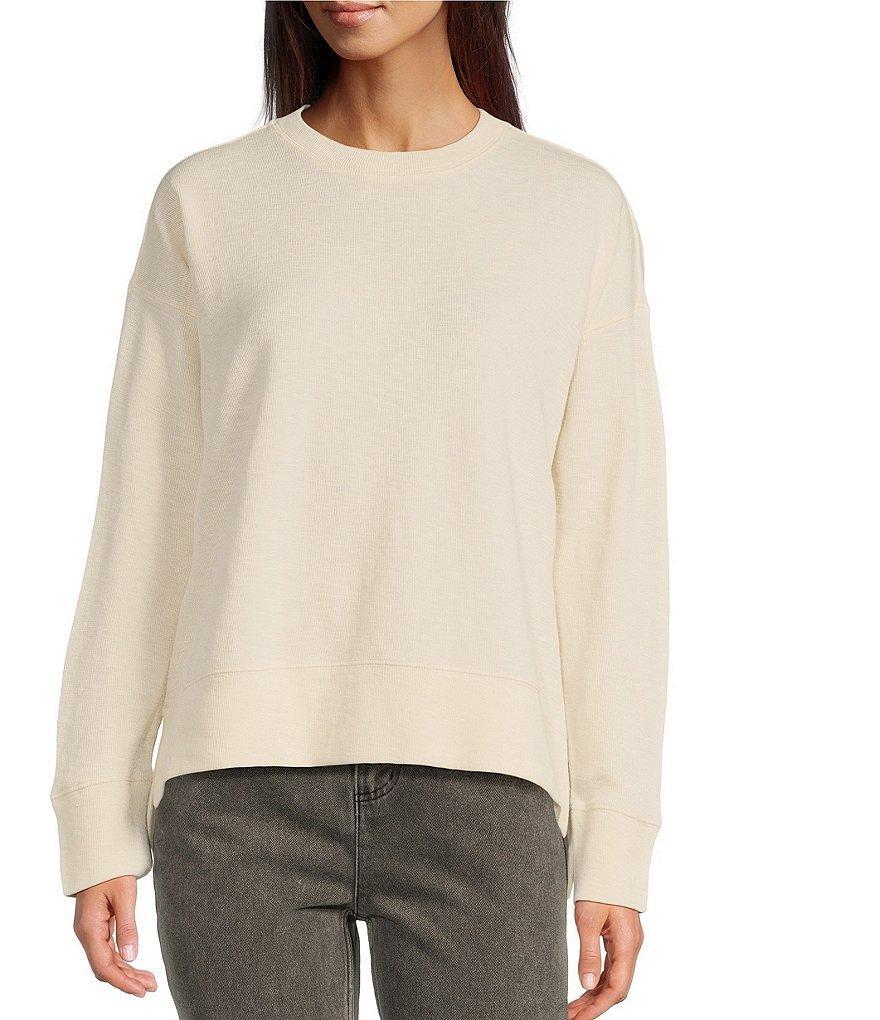 Le' AL.X Stretch Knit Organic Cotton Crew Neck Dropped Long Sleeve Pullover Coordinating Sweatshirt Product Image