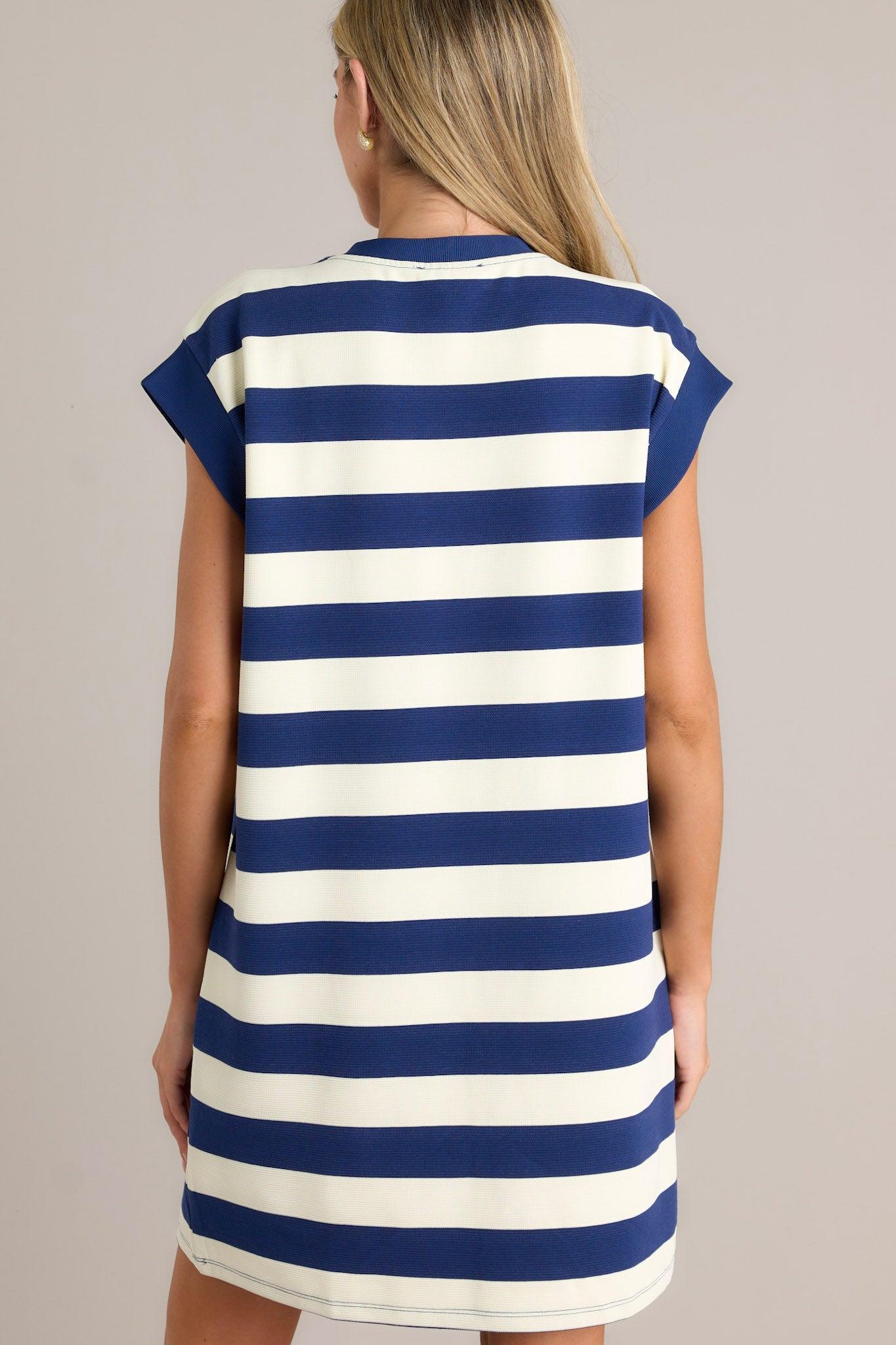 Harmony Horizon Navy Stripe Cap Sleeve Mini Dress Product Image