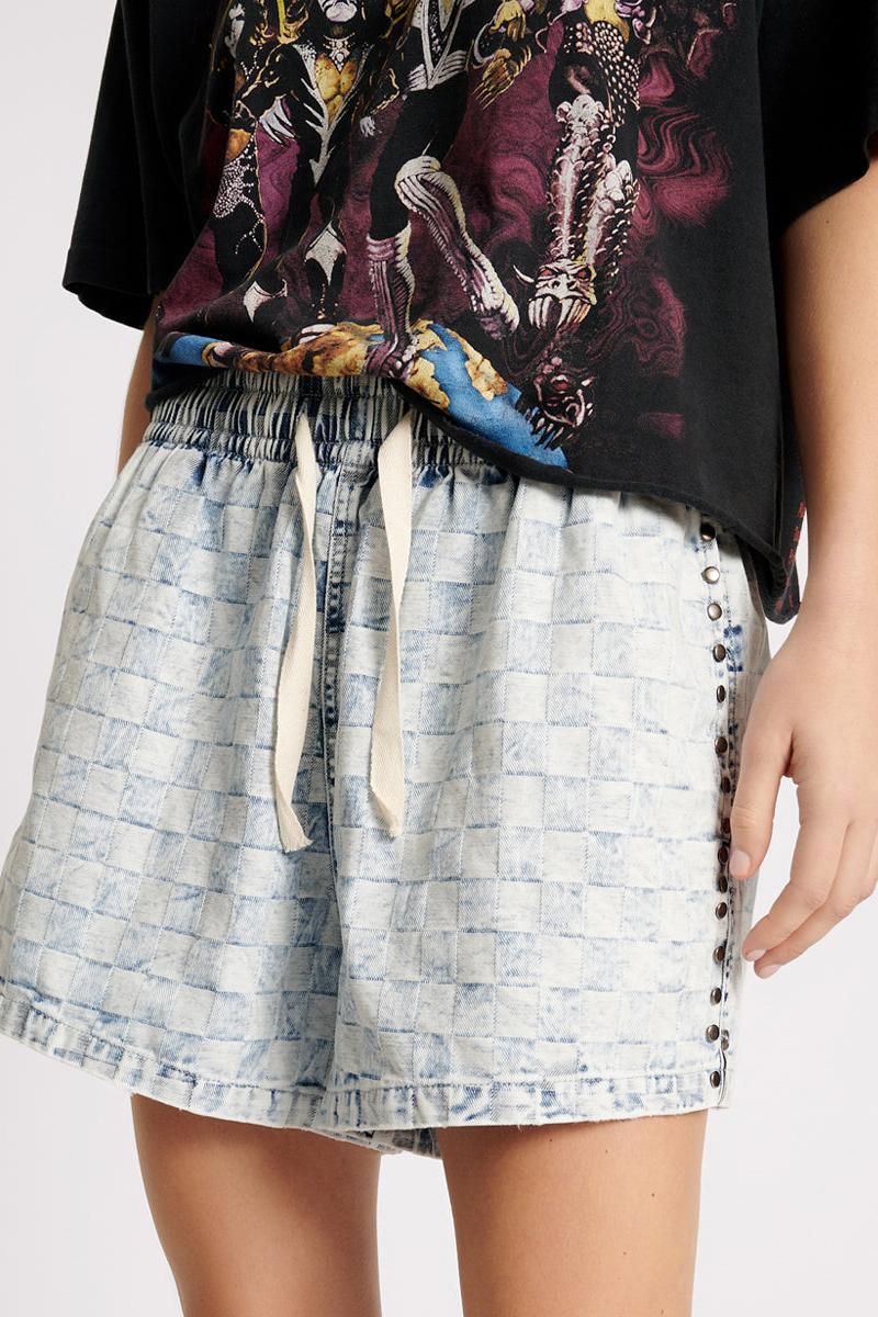 CHECKMATE STUDDED DENIM BOXER SHORTS Product Image