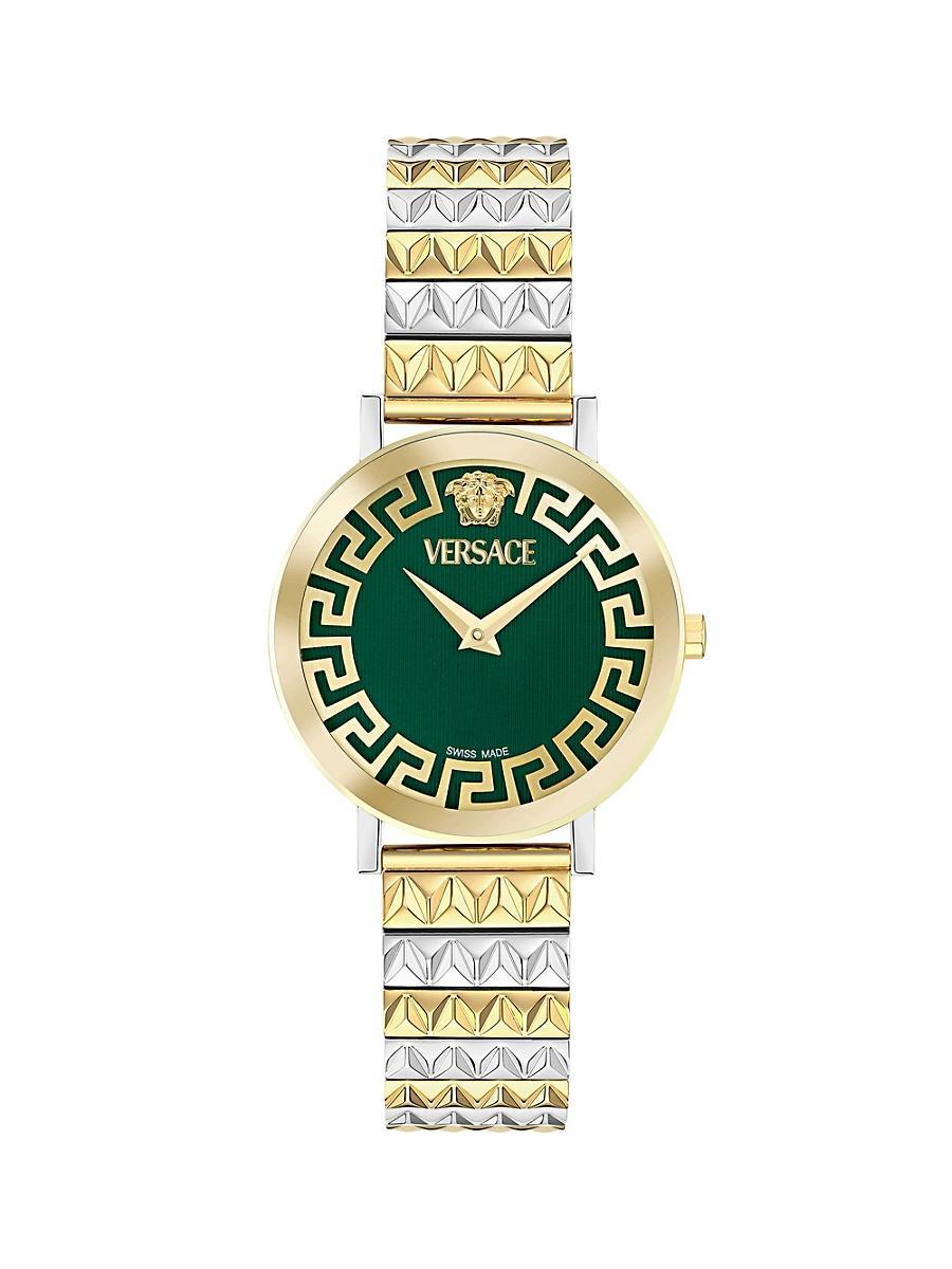 Versace Womens Daedalus Analog Two Tone Green Dial Stainless Steel Bracelet Watch Product Image