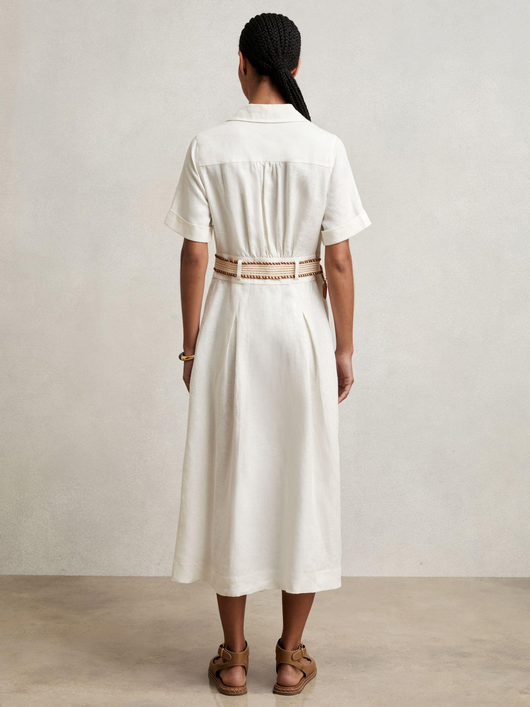 Petite Linen Belted Midi Shirt Dress in Ivory Product Image