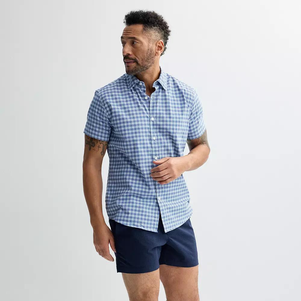 Men's Sonoma Goods For Life® Short Sleeve Performance Shirt, Size: Small, Blue Plaid Product Image