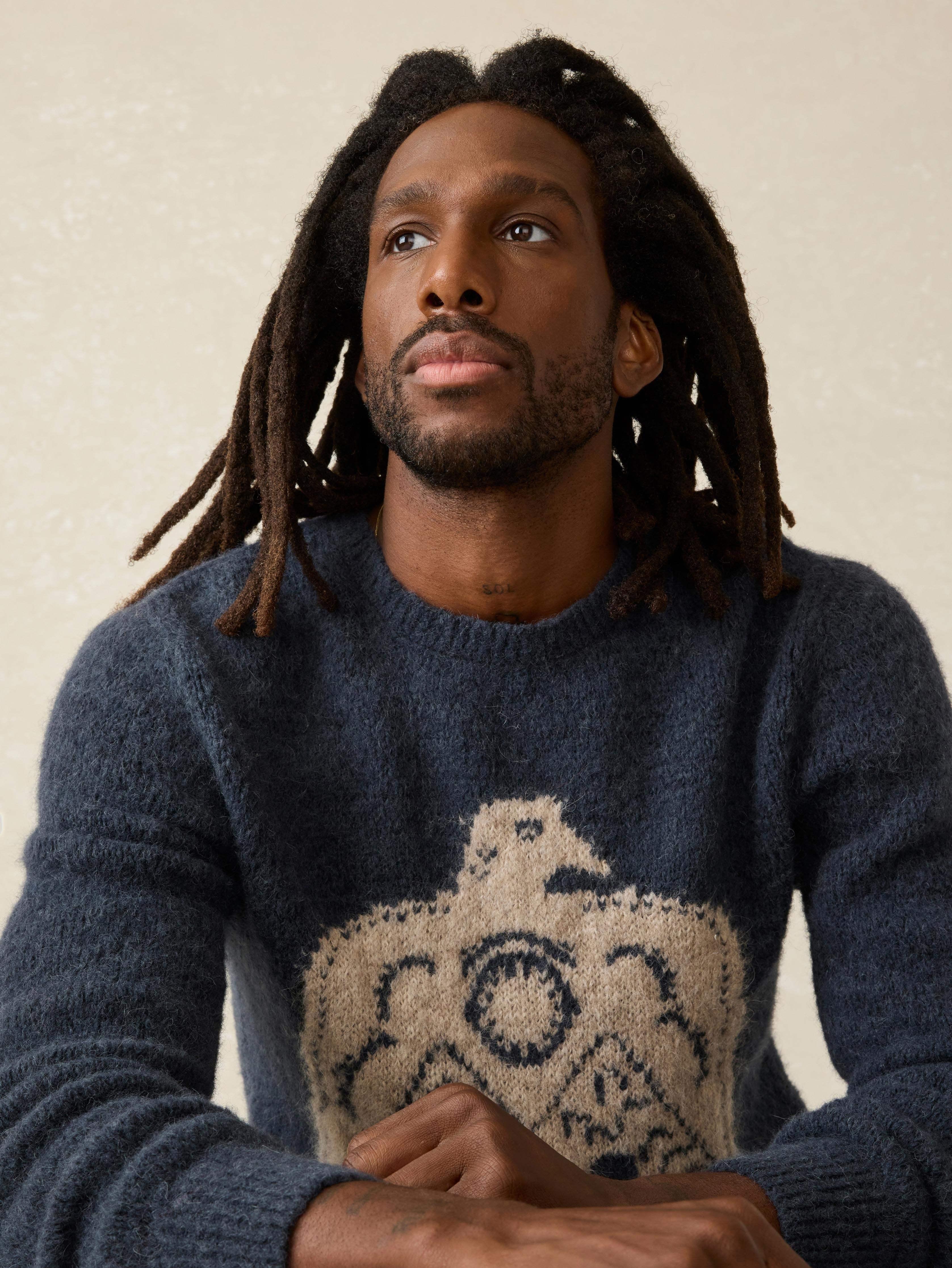 Thunder Voice Eagle Crewneck Sweater - Navy Male Product Image