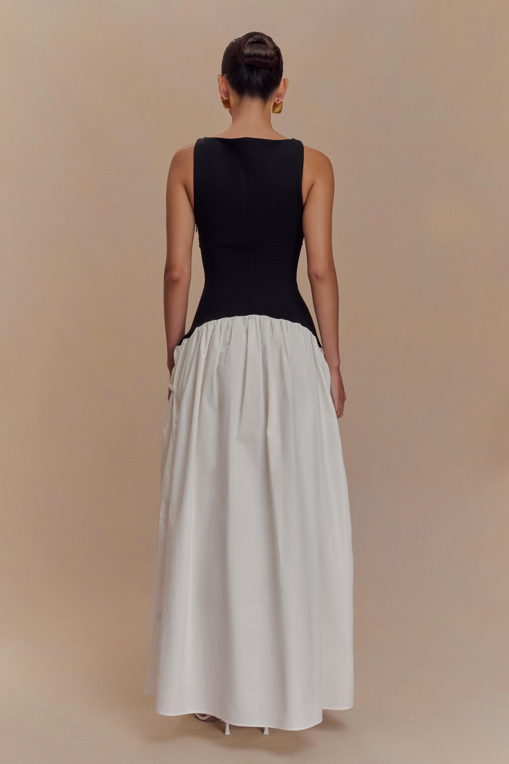 Acacia Contrast Sleeveless Maxi Dress - Black/White Product Image
