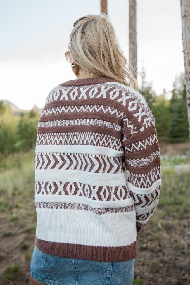 Extended Stay Brown Printed Crew Neck Sweater FINAL SALE Product Image