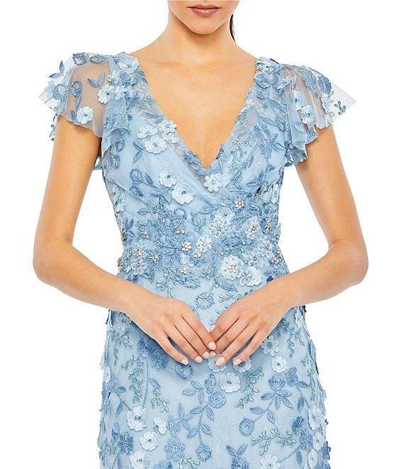 Mac Duggal Beaded Embroidered V-Neck Flutter Sleeve Gown Product Image