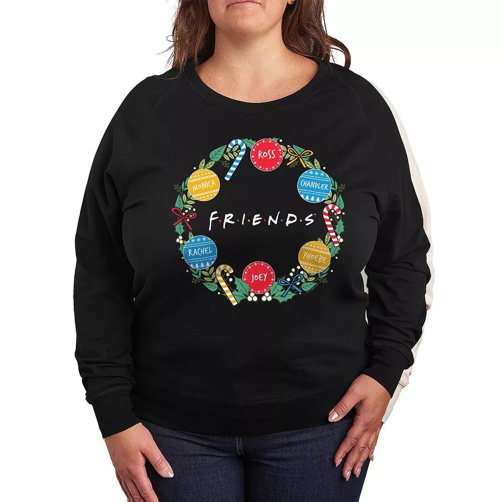 Plus Size Friends Christmas Wreath French Terry Long Sleeve Tee, Women's, Size: 2XL, Black Product Image