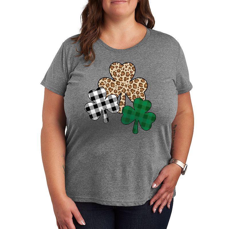 Plus Patterned Shamrocks Graphic Tee, Women's, Size: 1XL, Brown Product Image