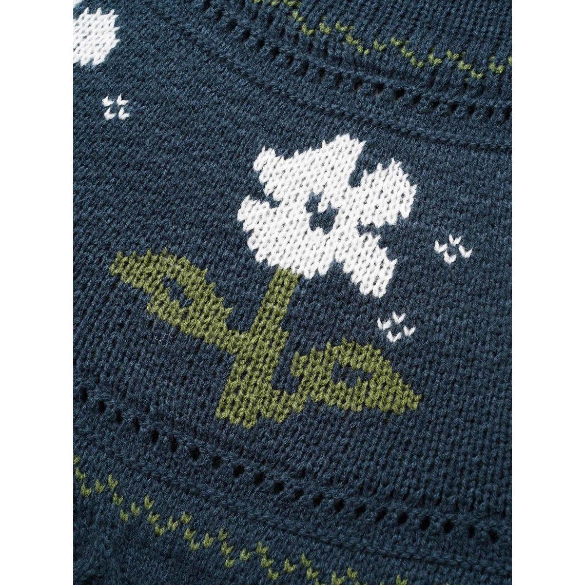 Plus Size Floral Jacquard Raglan Sleeve Pullover Indigo Women Leisure Long Sleeve Round Neck Casual Pullovers BloomChic 28/5X Product Image