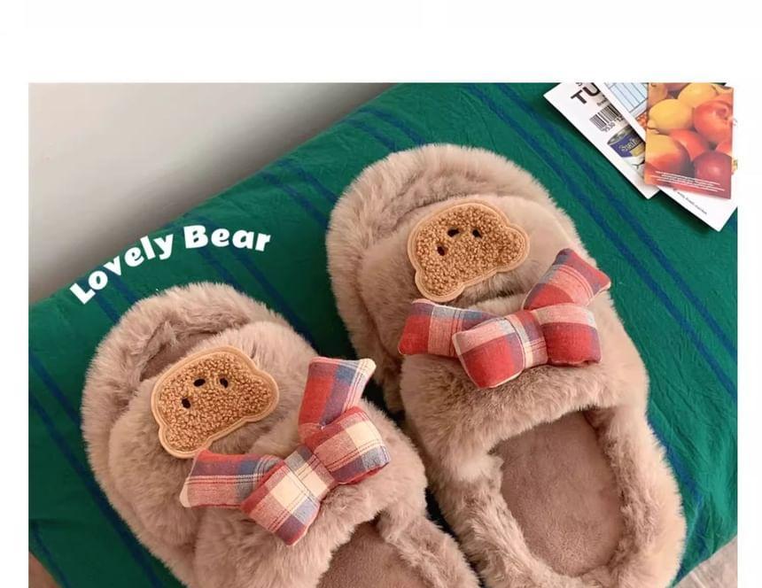 Bear Applique Fluffy Slippers Product Image