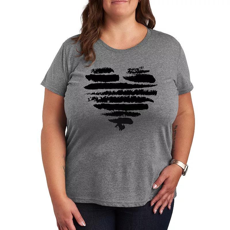 Plus Size Brushstroke Heart Stripes Graphic Tee, Women's, Size: 3XL, Grey Dark Red Product Image