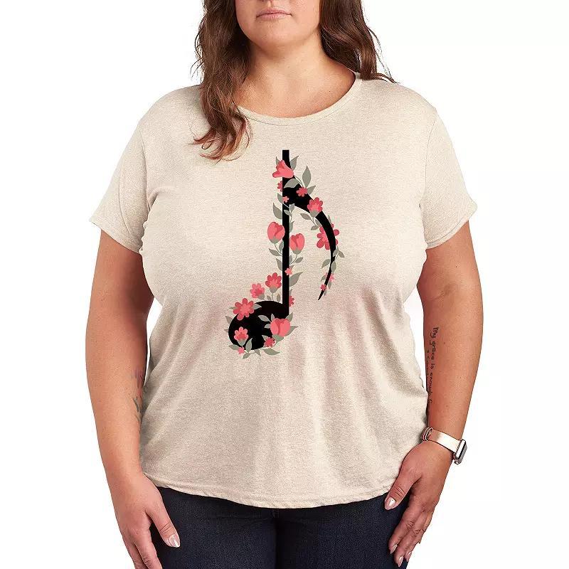 Plus Floral Music Note Graphic Tee, Women's, Size: 1XL, Beige Product Image