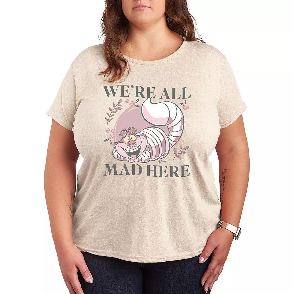 Disney's Alice in Wonderland Cheshire Cat Plus All Mad Graphic Tee, Women's, Size: 3XL, Beige Product Image