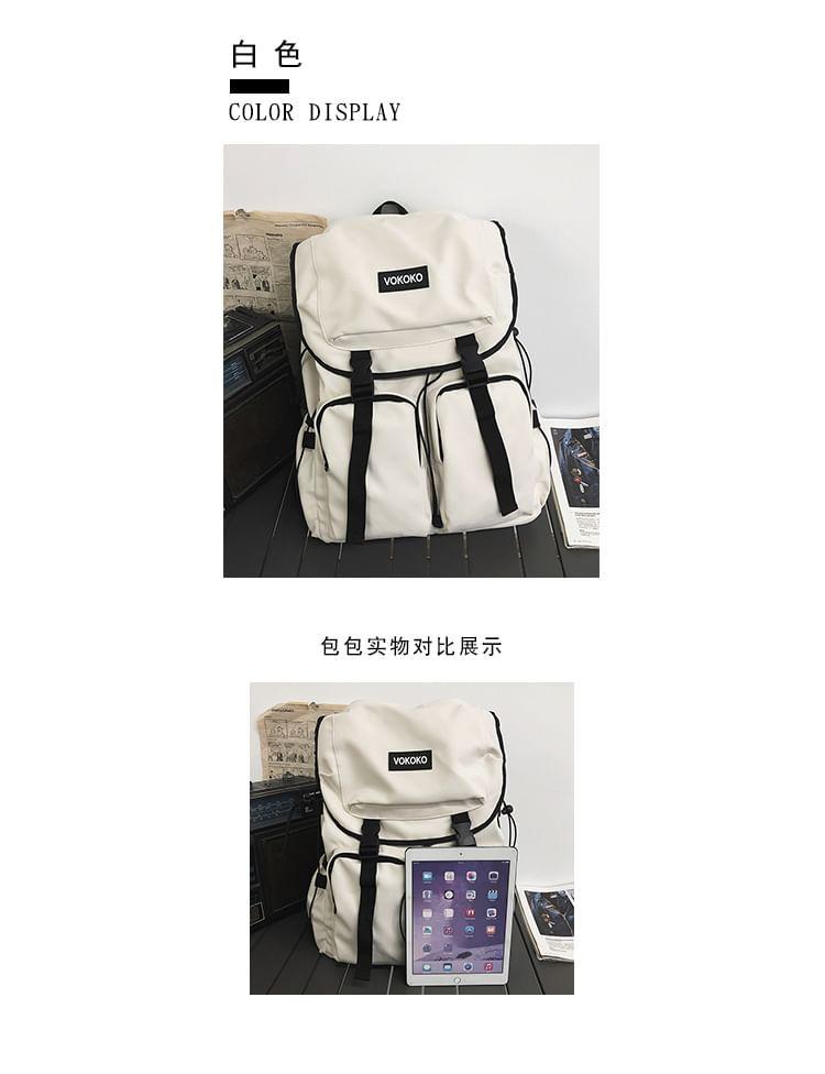 Label Applique Buckled Flap Backpack Product Image