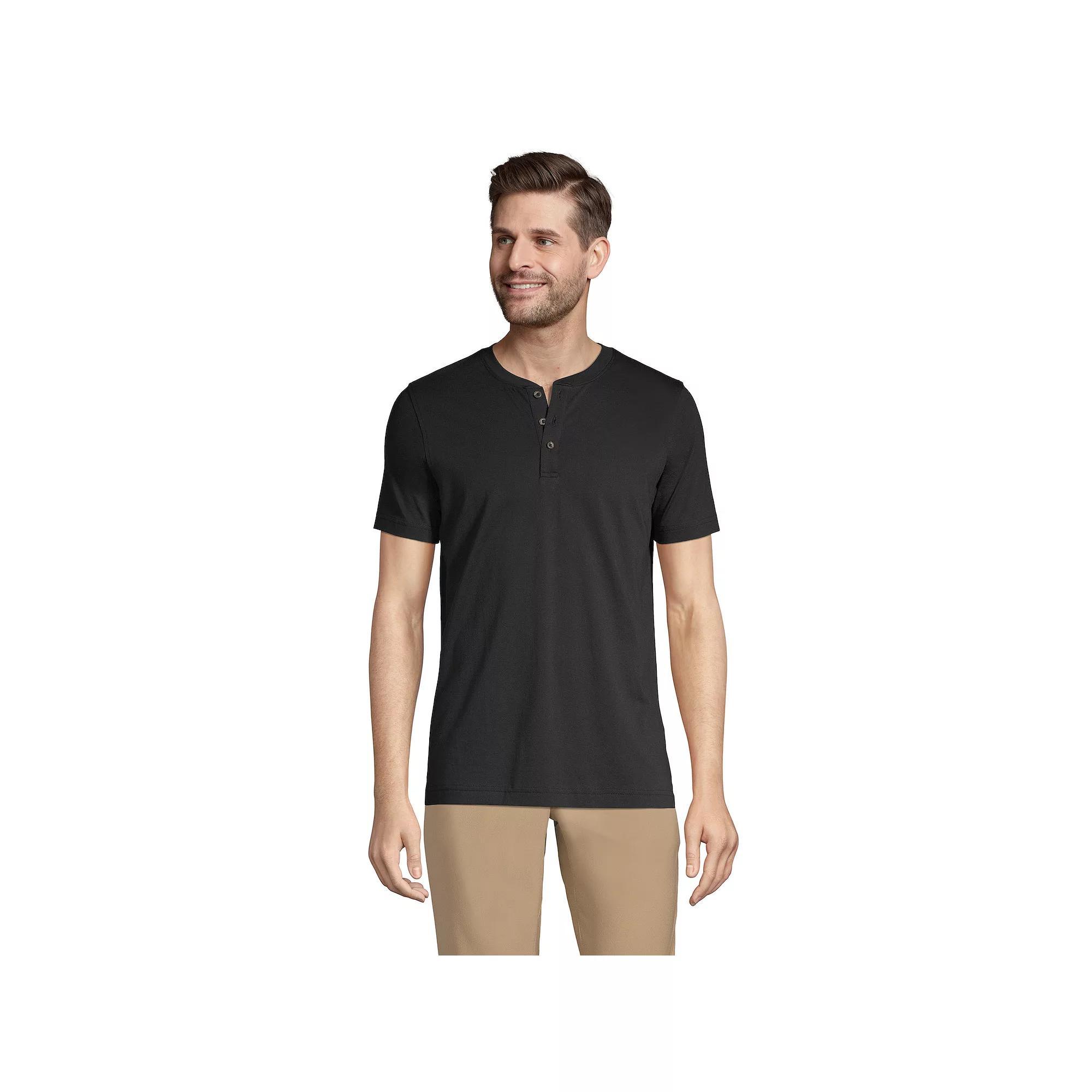 Men's Lands' End Short Sleeve Supima Jersey Henley Top,  Product Image