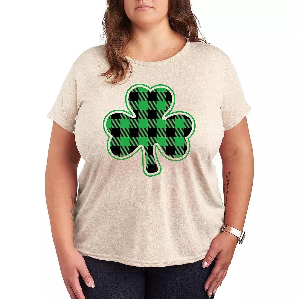 Plus Shamrock Buffalo Plaid Graphic Tee, Women's, Size: 1XL, Brown Product Image