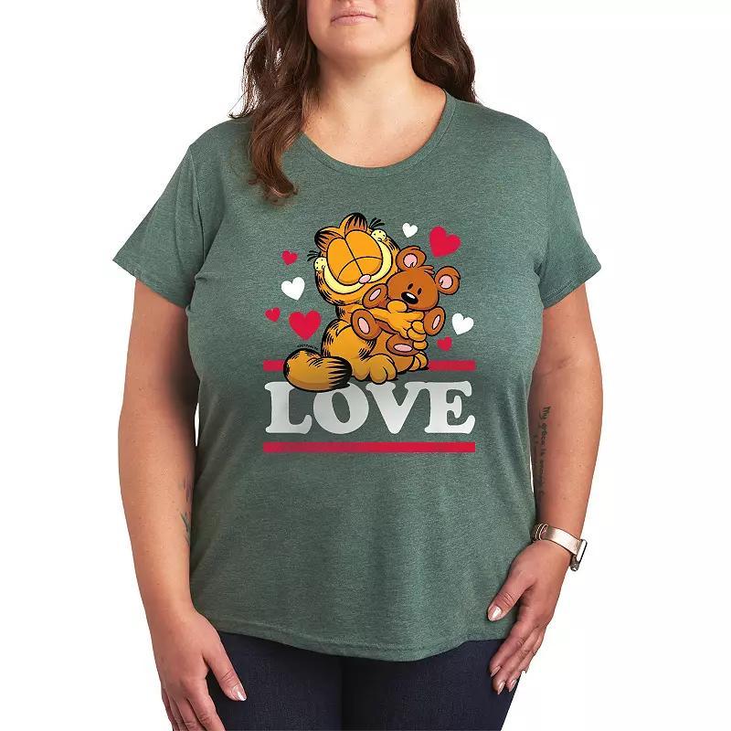 Plus Size Garfield Love Graphic Tee, Womens Grey Juniper Product Image