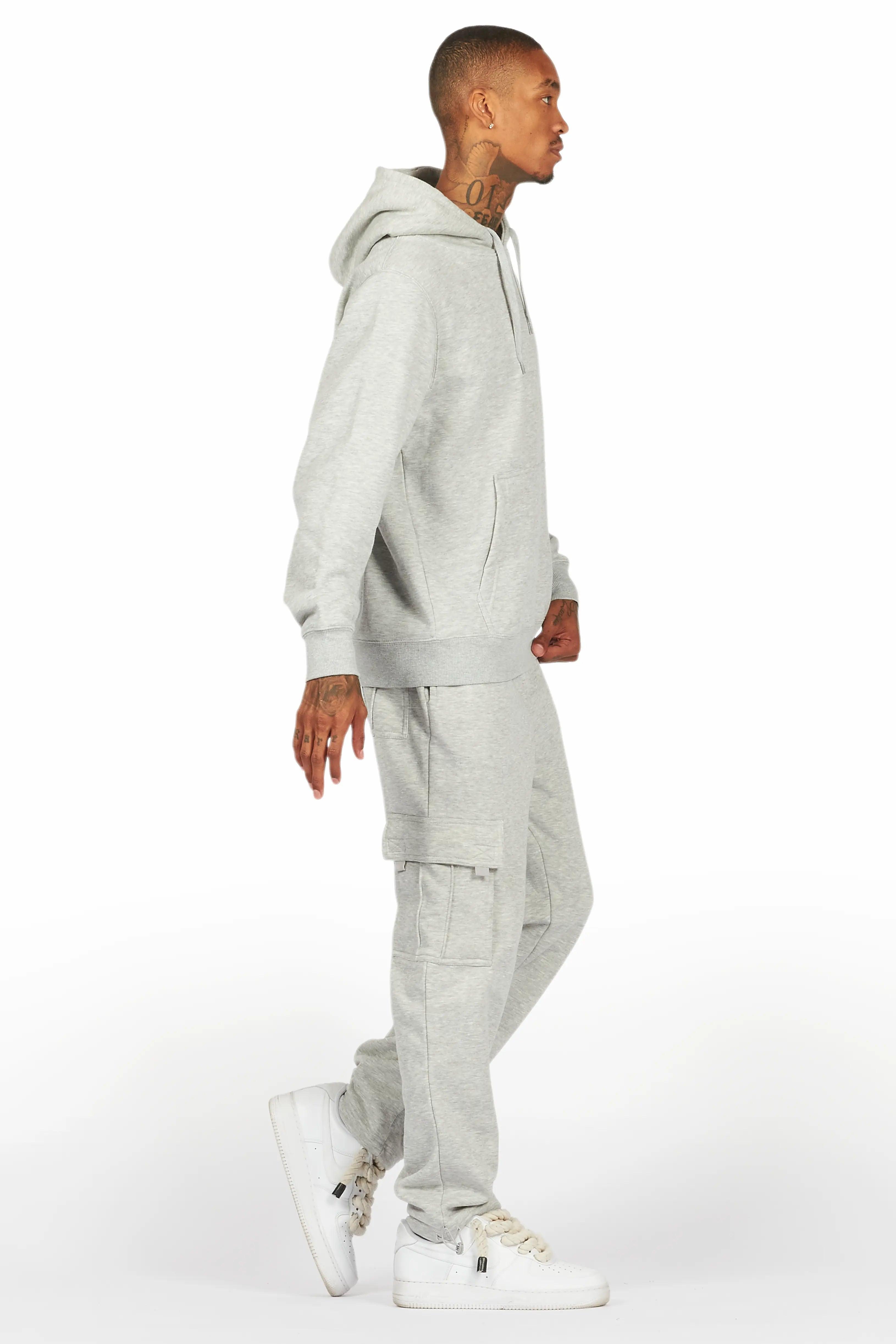 Basic Heather Grey Hoodie/Cargo Sweat Pant Set Male Product Image