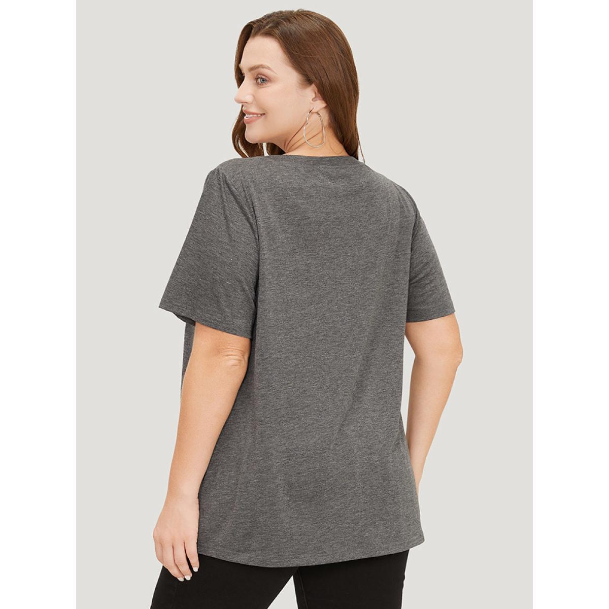 Plus Size Butterfly & Moon Print Heather Graphic T-shirt DimGray Women Casual Heather Star and moon Dailywear T-shirts BloomChic 28/5X Product Image