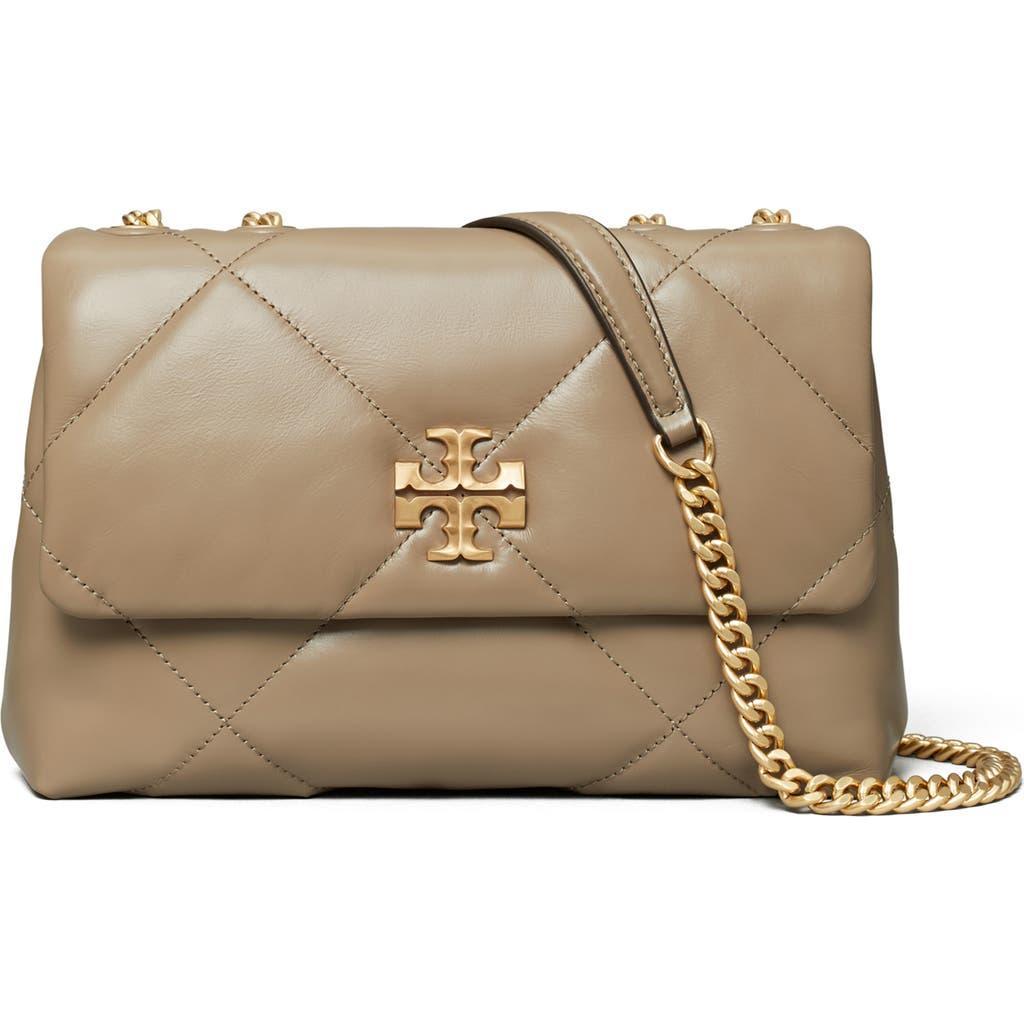 Small Kira Diamond Quilted Convertible Leather Shoulder Bag In Taupe Oak Product Image