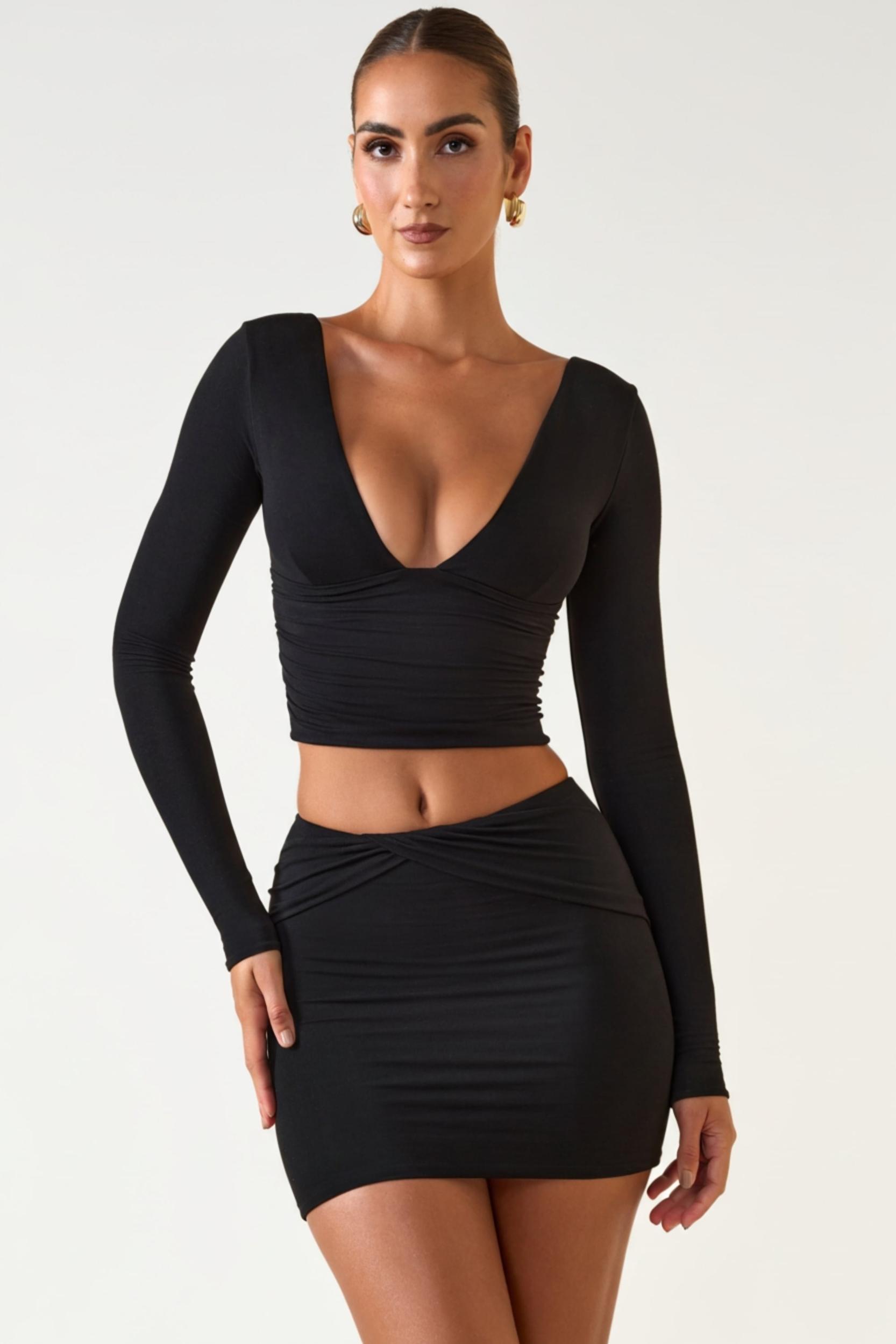 Modal Twist-Front Mid-Rise Mini Skirt in Black Product Image