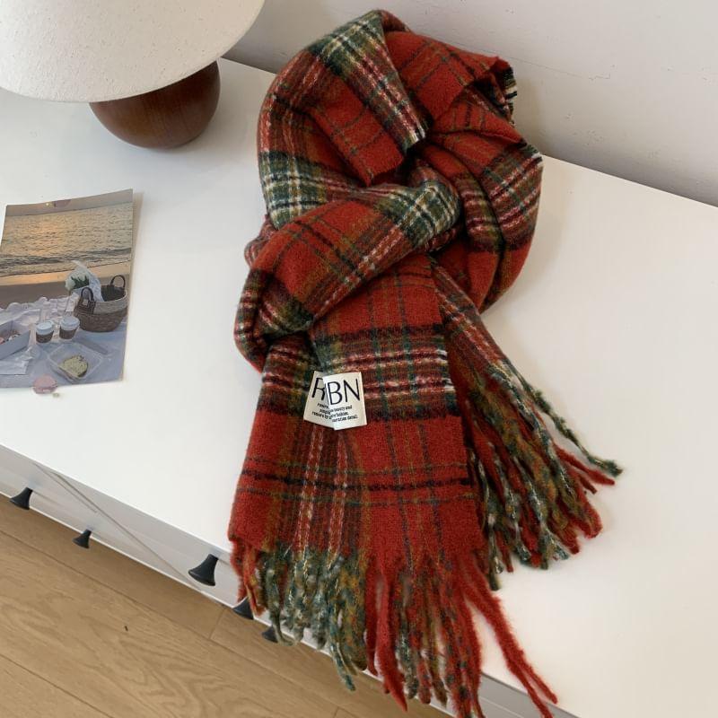 Plaid Applique Fringed Scarf Product Image