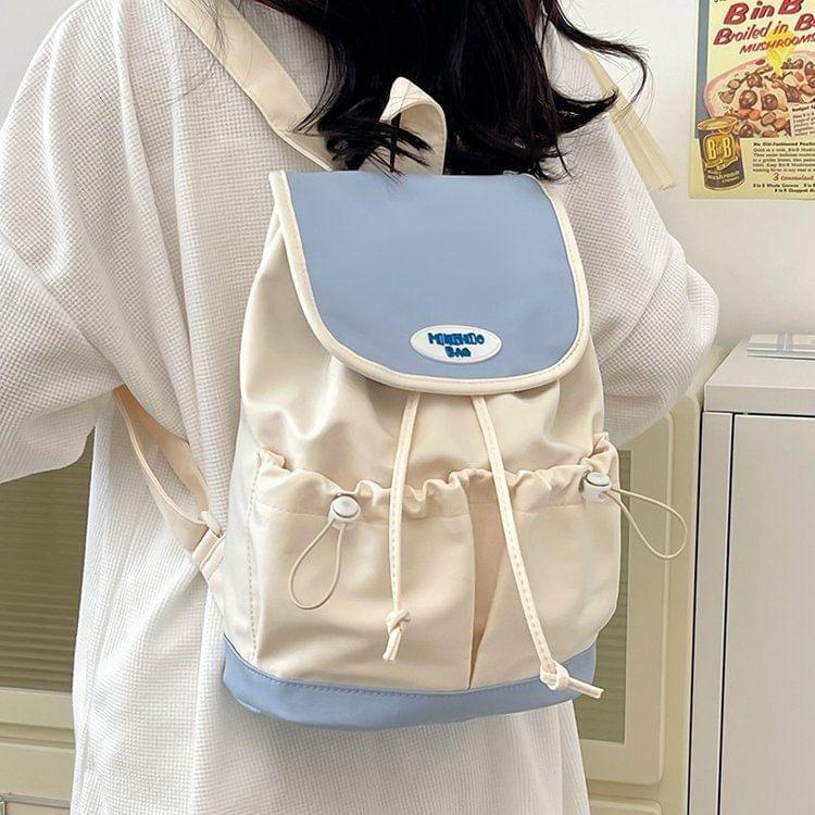 Flap Drawstring Panel Nylon Backpack Product Image