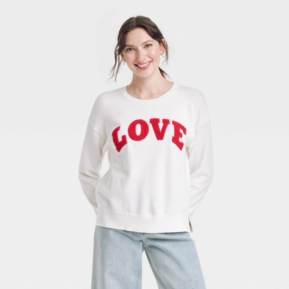 Women's Valentine's Day Love Graphic Sweater - White Product Image