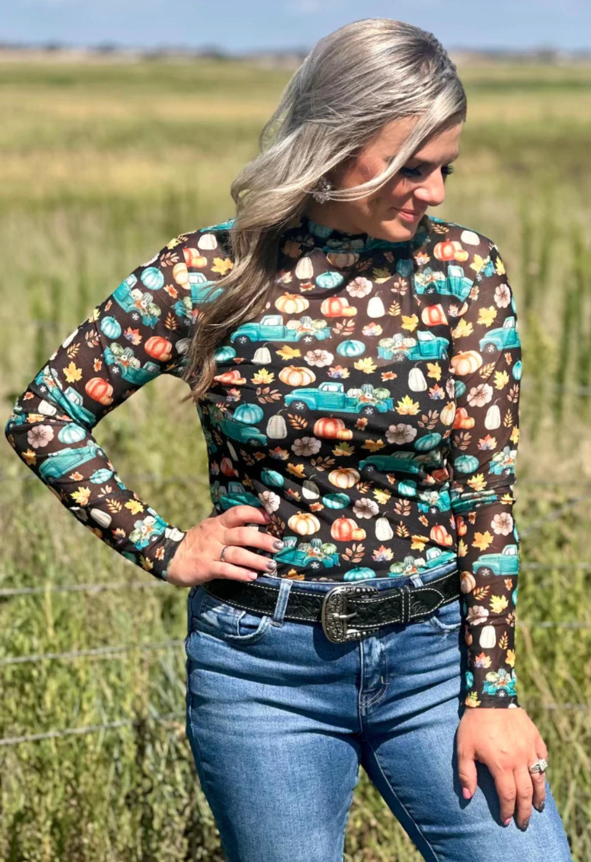 Sterling Kreek Take Me To The Pumpkin Patch Mesh Top Product Image